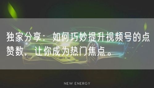 独家分享：如何巧妙提升视频号的点赞数，让你成为热门焦点。