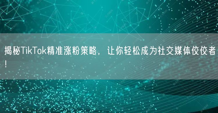 揭秘TikTok精准涨粉策略，让你轻松成为社交媒体佼佼者！
