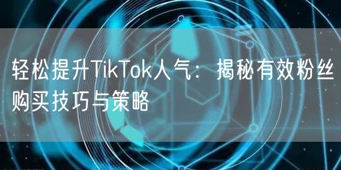 轻松提升TikTok人气：揭秘有效粉丝购买技巧与策略