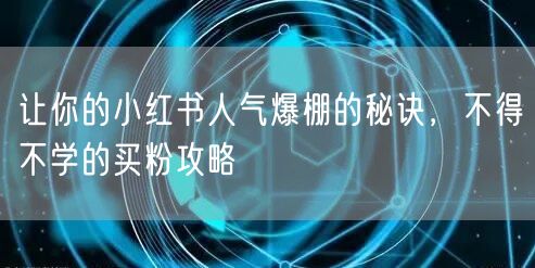 让你的小红书人气爆棚的秘诀，不得不学的买粉攻略