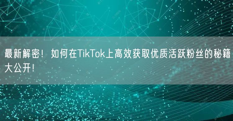 最新解密！如何在TikTok上高效获取优质活跃粉丝的秘籍大公开！