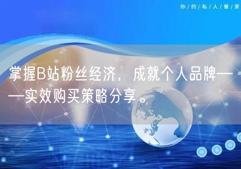 掌握B站粉丝经济，成就个人品牌——实效购买策略分享。