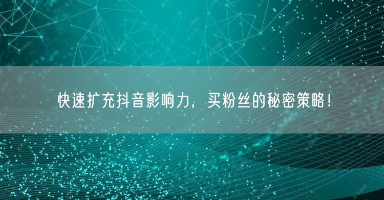 快速扩充抖音影响力，买粉丝的秘密策略！
