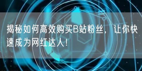 揭秘如何高效购买B站粉丝，让你快速成为网红达人！